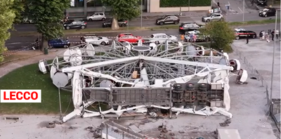 Lecco, ruota panoramica abbattuta da forti raffiche di vento, nessun ferito