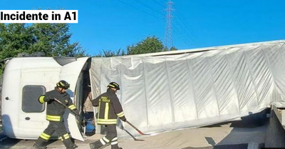 Camion carico di sabbia si ribalta in A1: traffico paralizzato tra Campegine e Modena Nord