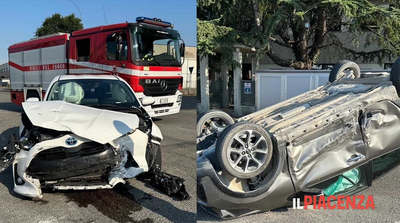 Auto ribaltata all’incrocio: paura a Rivarolo Canavese, ferita una donna