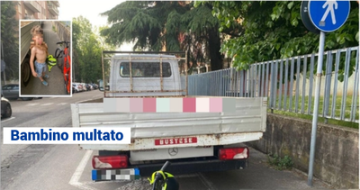 Bambino di 8 anni multato dopo scontro con camion in sosta vietata