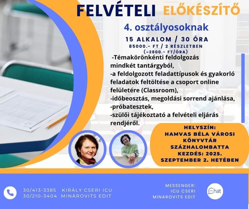 Felvételi előkészítő nyolcosztályos gimnáziumba készülőknek