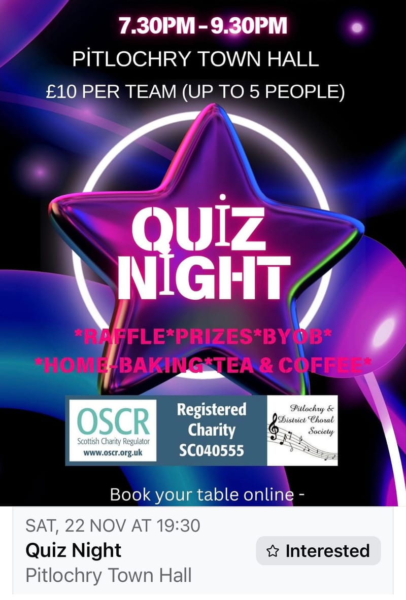 QUIZ NIGHT by PITLOCHRY &D CHORAL SOCIETY