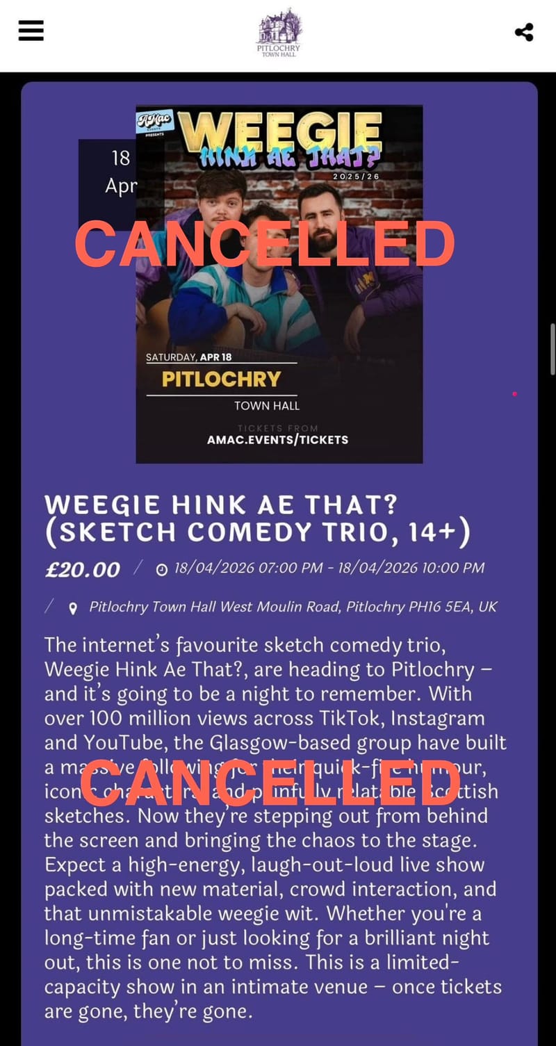 **CANCELLED** Weegie Hink Ae That? (sketch comedy trio, 14+)