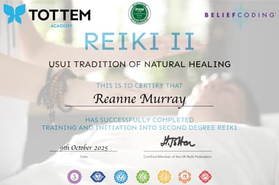 Reiki certificate for Reanne Murray from UK Reiki Federation