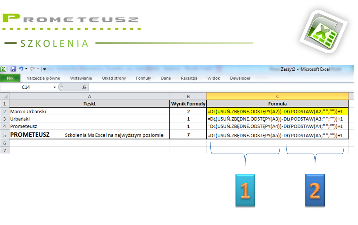 Excel - zliczanie wyrazów bez VBA