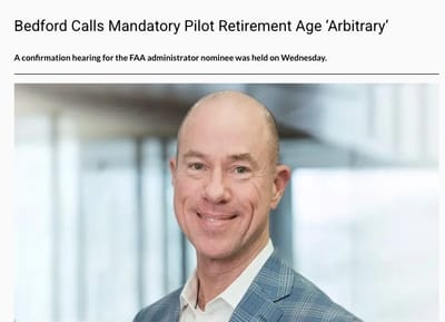 Bedford Calls Mandatory Pilot Retirement Age ‘Arbitrary’