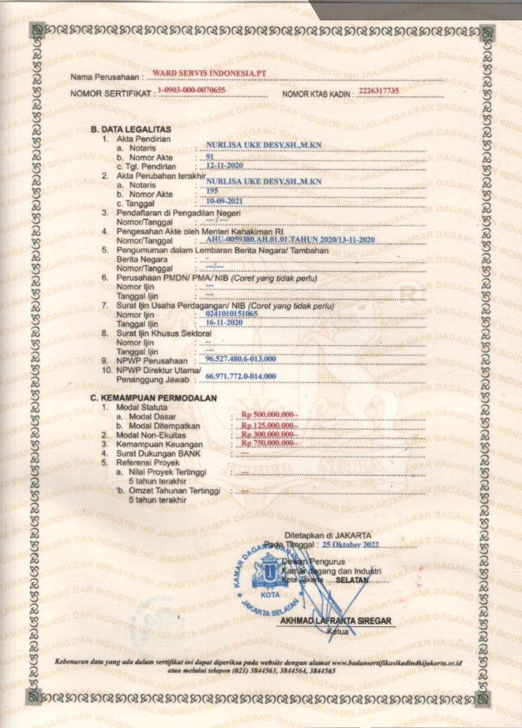 Certificate of Business
