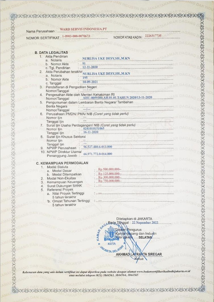 Certificate of Business