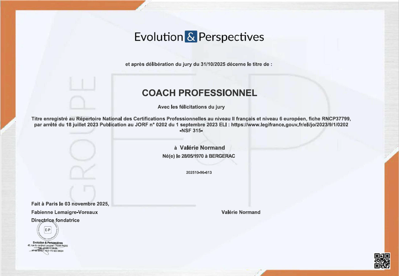 Coach professionnel certifiée RNCP Niveau 6