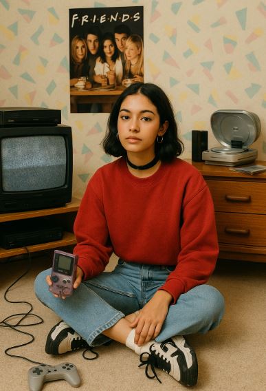 fille style gen z dans une chambre années 90