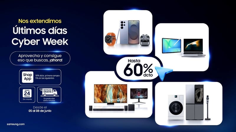 Se extiende el Cyber Week de Samsung: Hasta 60% de descuento solo hasta el domingo 8 de junio