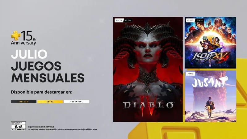 PlayStation Plus cumple 15 años y lo hace con Diablo IV, King of Fighters XV y Jusant como los juegos gratis de julio