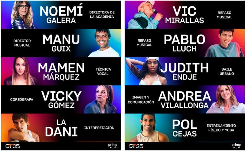 Prime Video presenta a los profesores de la Academia de Operación Triunfo 2025