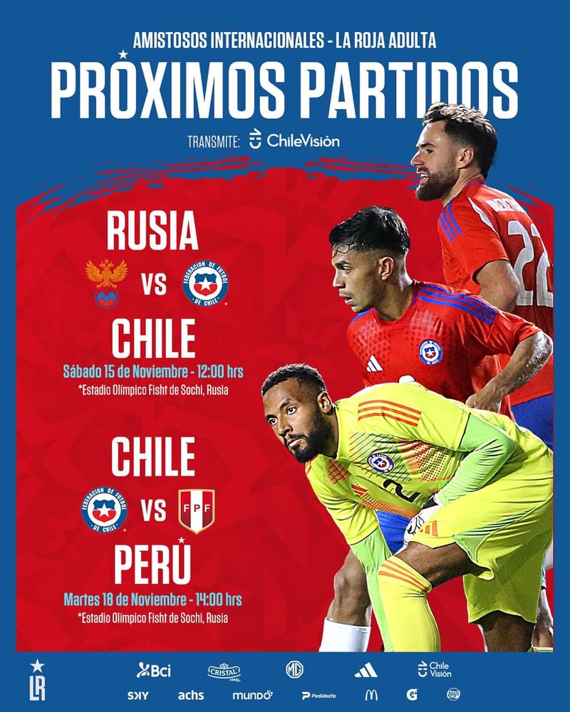 Chilevisión transmitirá amistosos de la Selección Chilena frente Rusia y Perú en la última fecha FIFA