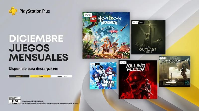 Cinco son los juegos que llegarán gratis a PlayStation Plus en diciembre: Lego Horizon Adventures y Killing Floor 3 encabezan la lista