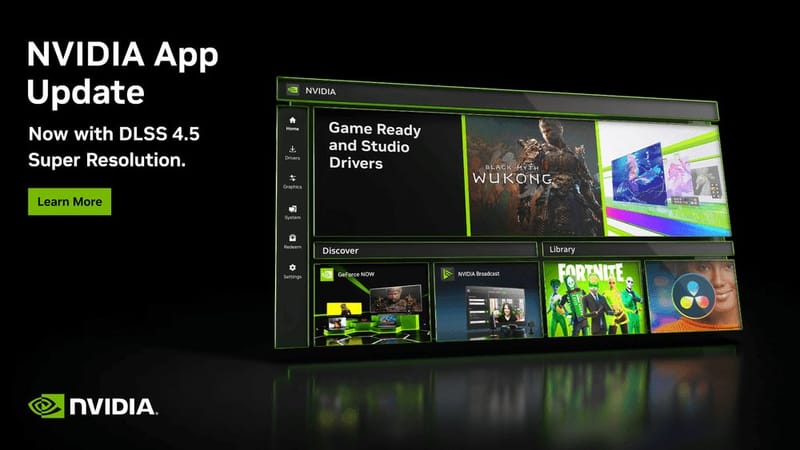 DLSS 4.5 Super Resolution ya está disponible, junto con importantes actualizaciones de la app de NVIDIA