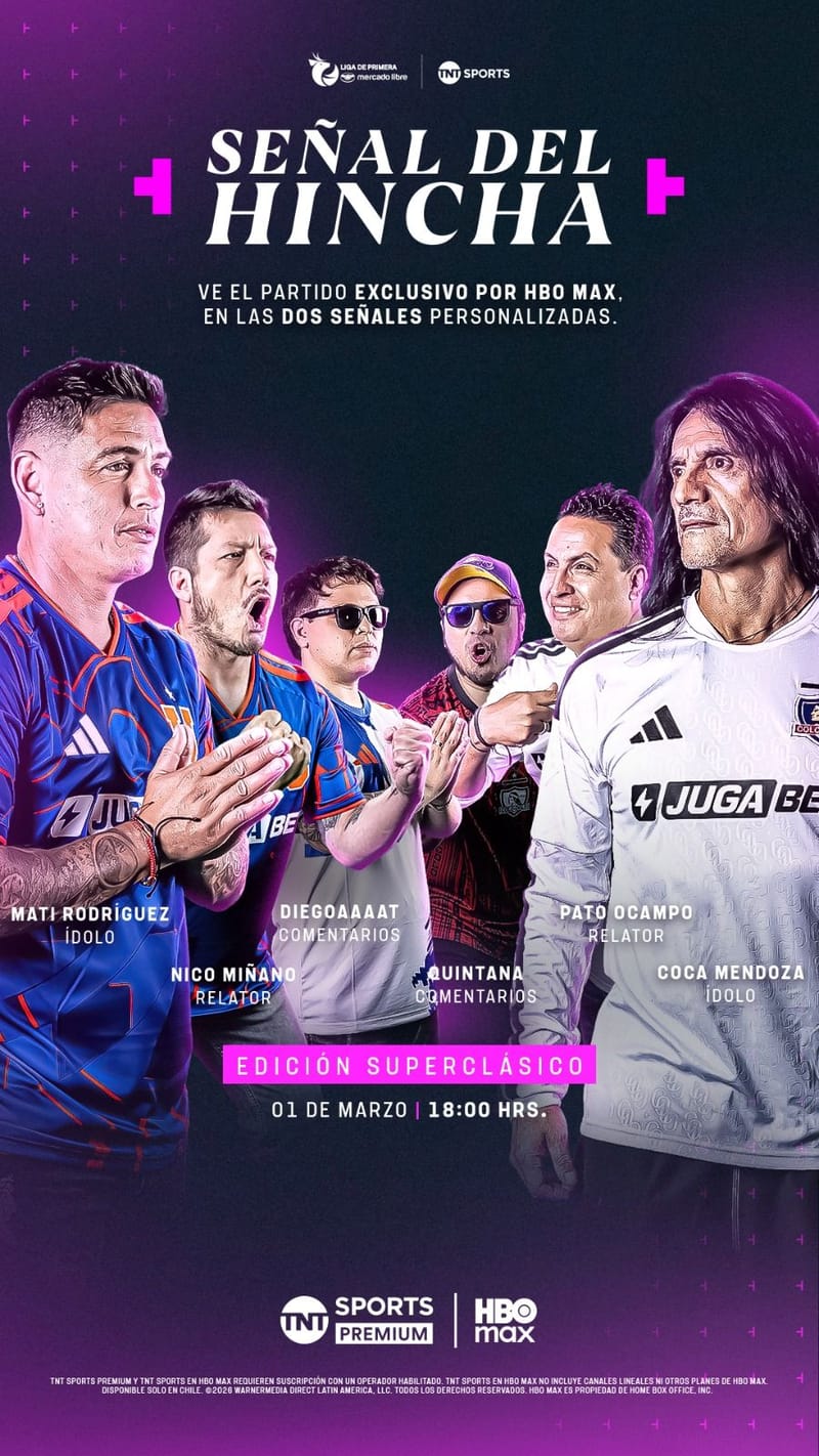 El Superclásico y la final del Chile Open se viven en HBO Max y TNT Sports