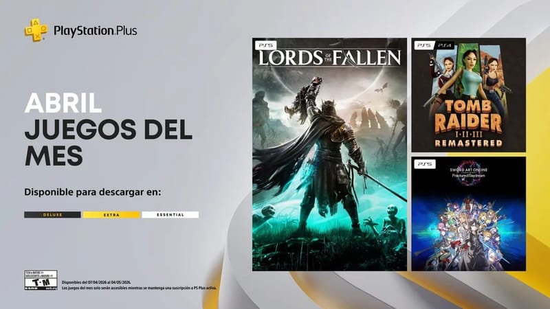 Lords of the Fallen, Tomb Raider I-III Remastered y Sword Art Online Fractured Daydream gratis para PlayStation Plus en abril