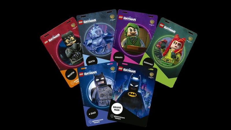 gamescom latam 2026 presenta los gafetes oficiales con LEGO Batman: Legacy of the Dark Knight en ilustraciones coleccionables