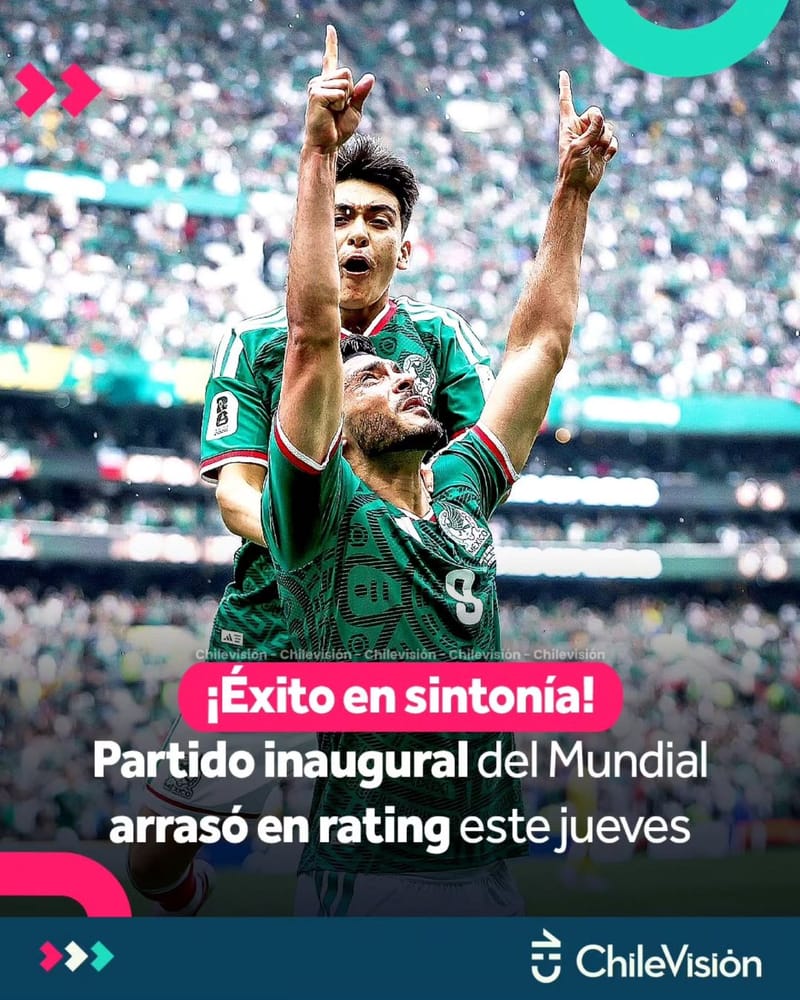 Partido inaugural de la Copa Mundial de fútbol por Chilevisión arrasa en el rating