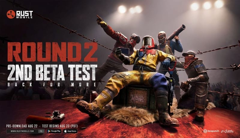 La segunda prueba beta de Rust Mobile comienza el 23 de agosto con soporte para 13 idiomas; la predescarga comienza el 22 de agosto