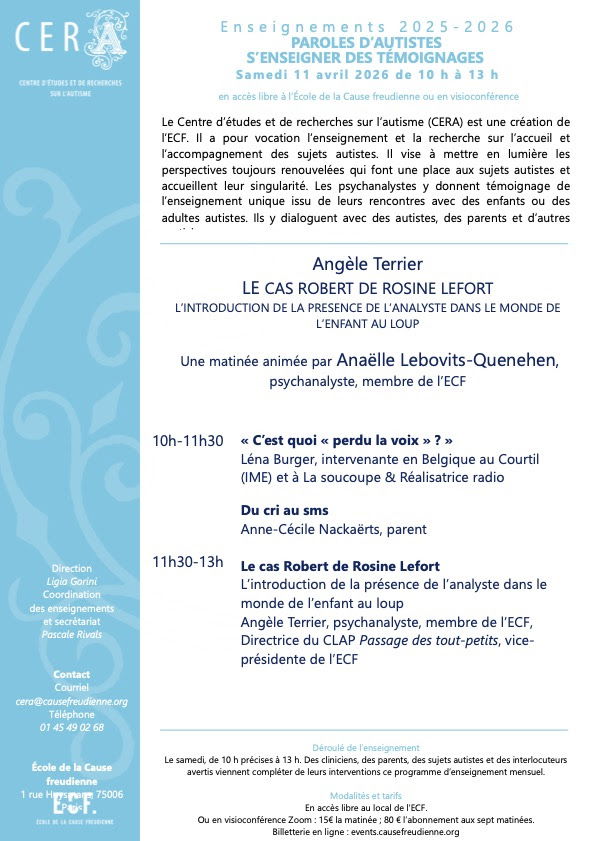 EVENTO 11.04.26 - Les matinée du CERA. Paroles d'autistes: S'enseigner des témoignages