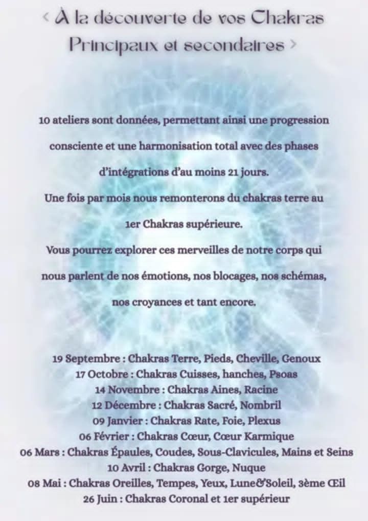 A la découverte  de l'ensemble de vos Chakras en 10 Ateliers