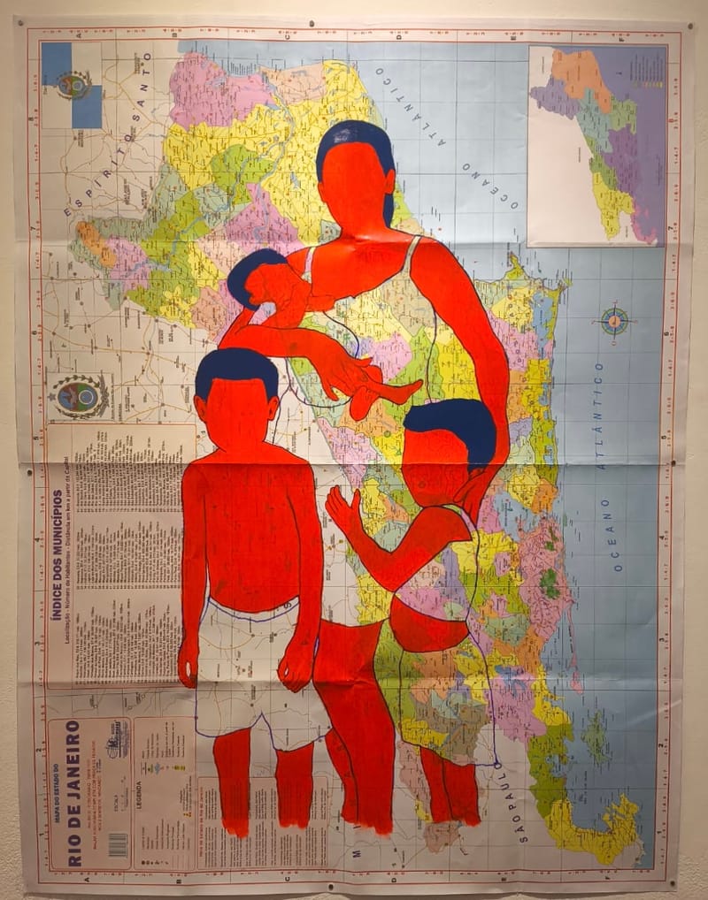 Acrílica e caneta permanente sobre mapa do Rio de Janeiro 120cm x 90cm 2025