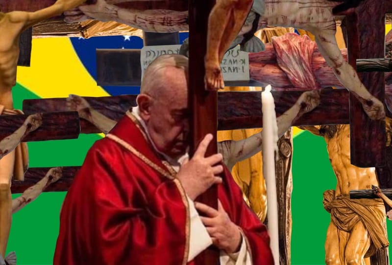 Colagem digital sobre Bandeira do Brasil, Dimensões diversas.