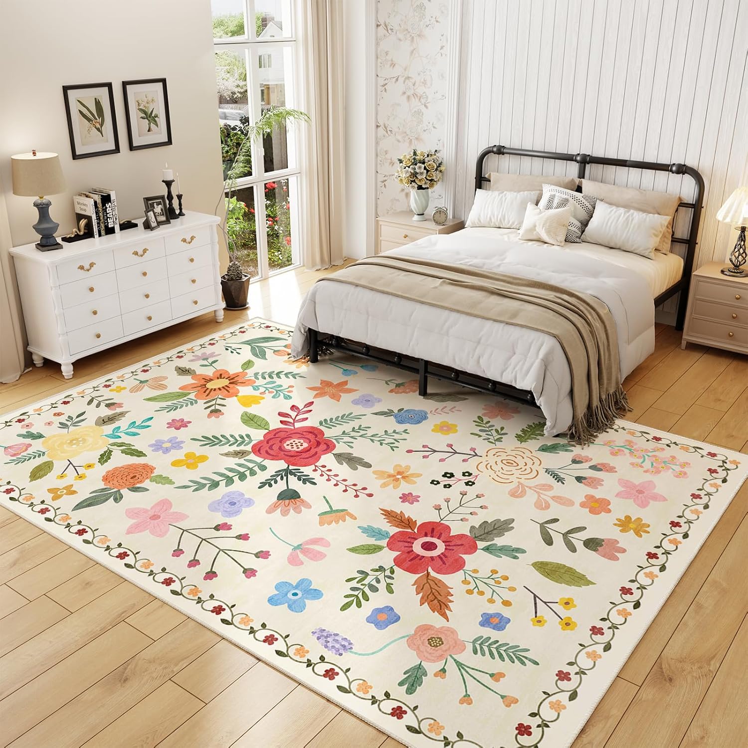 washable Floral Vibrant Rugs