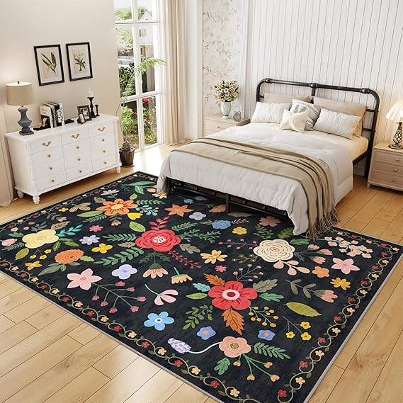Black Floral Area Rug