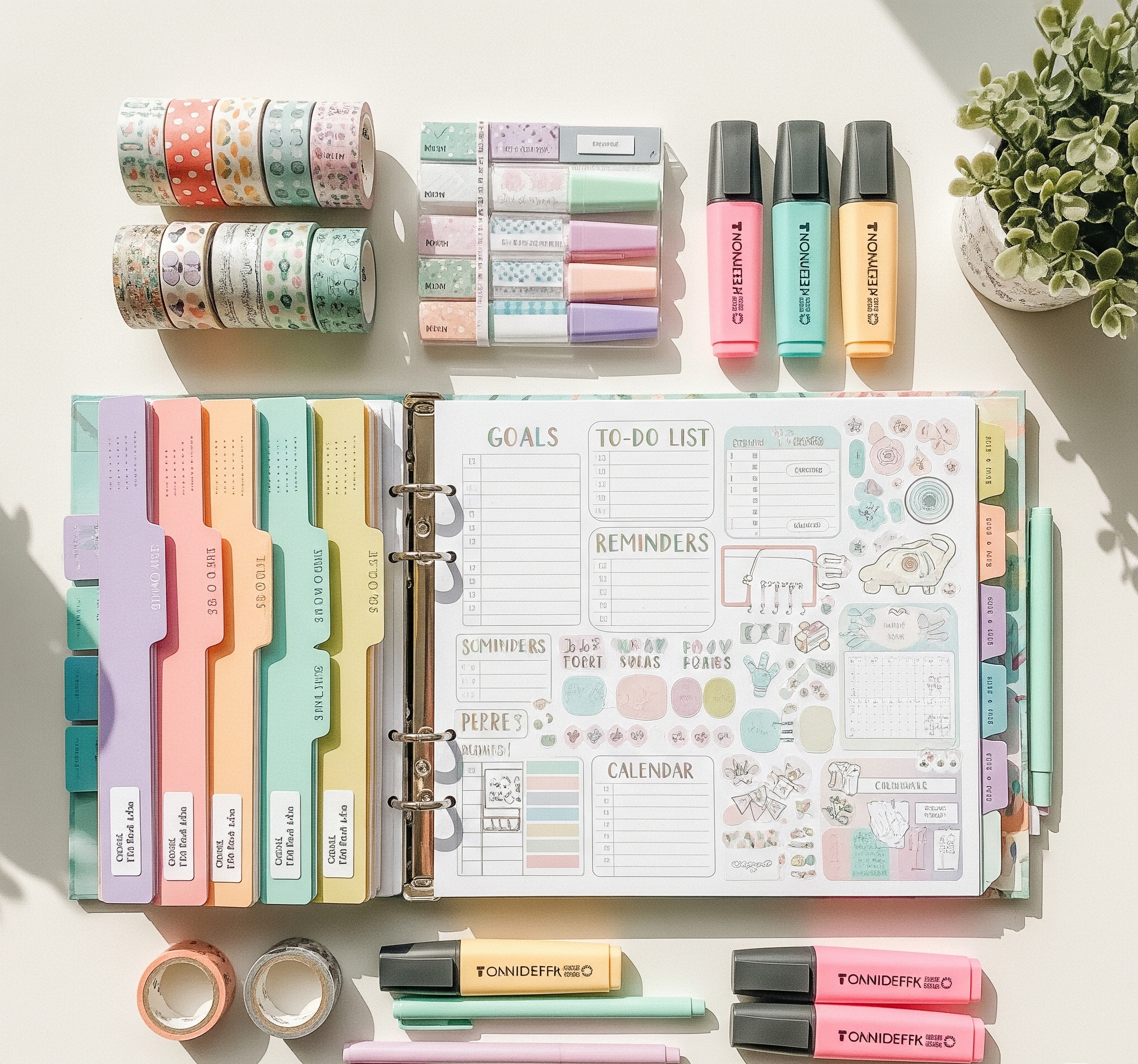 A photo of a beautifully organized planner page showing categories