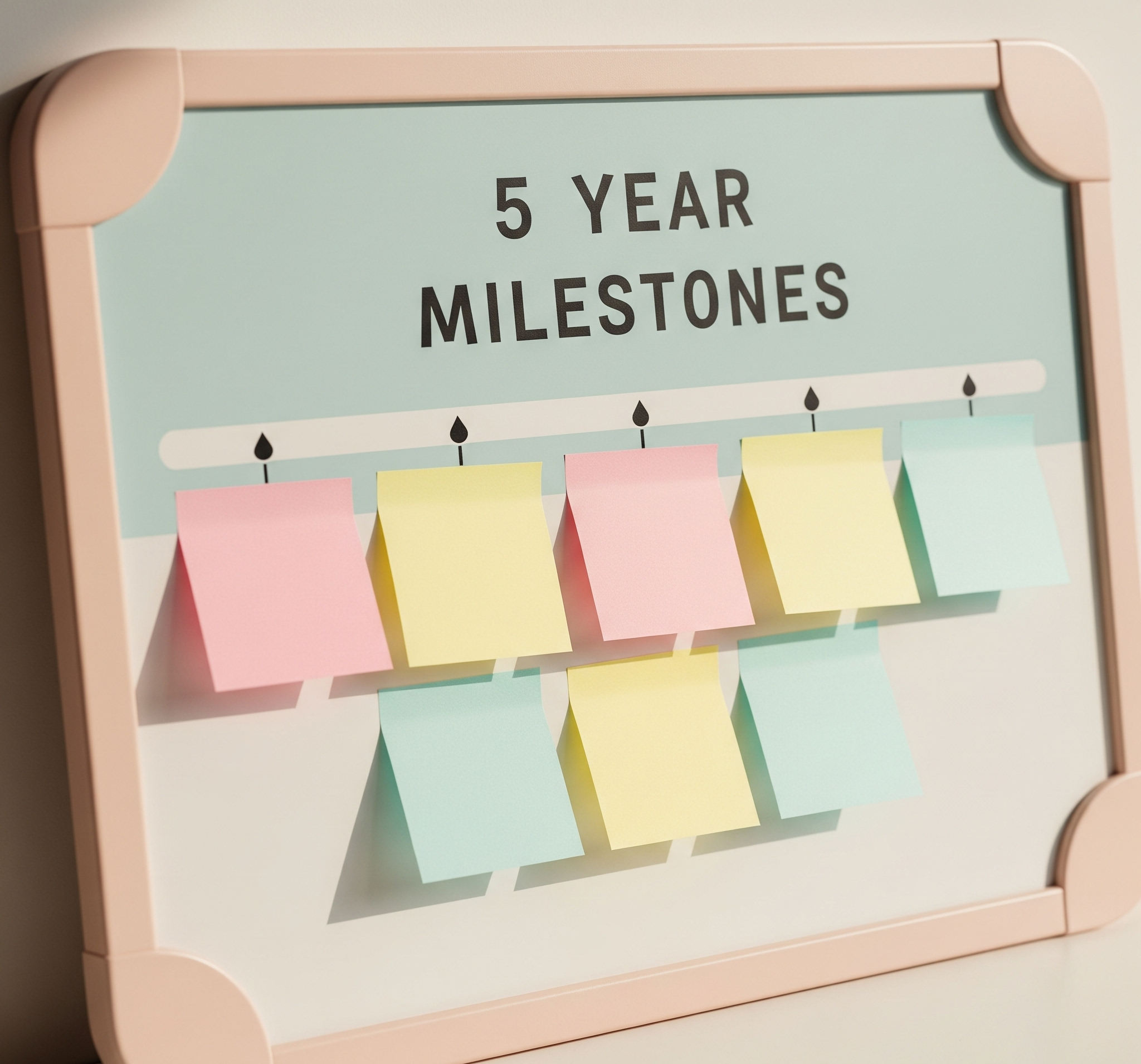 Wall calendar or sticky notes displaying long-term goals.