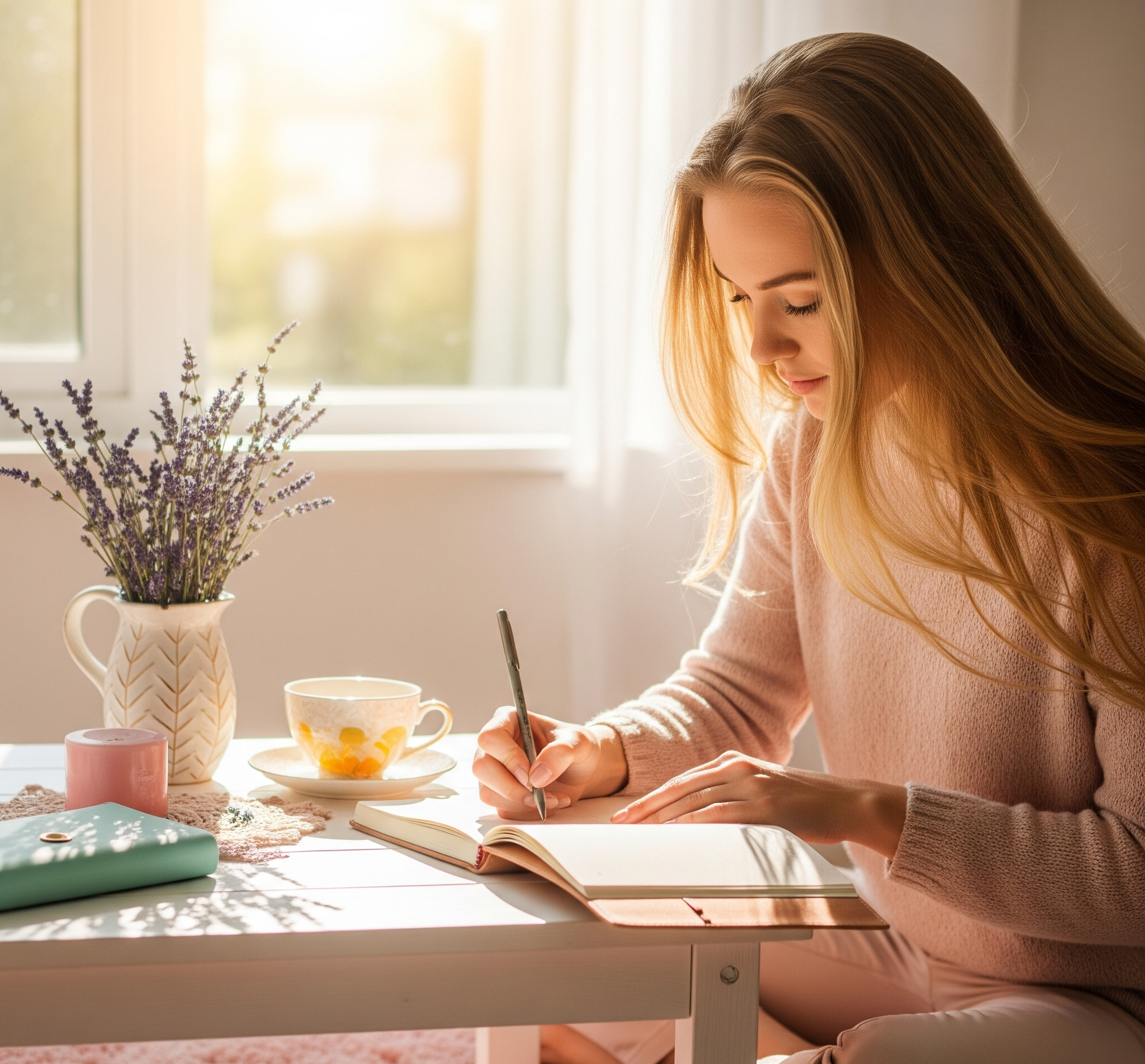 A girl journaling her daily habits and goals 