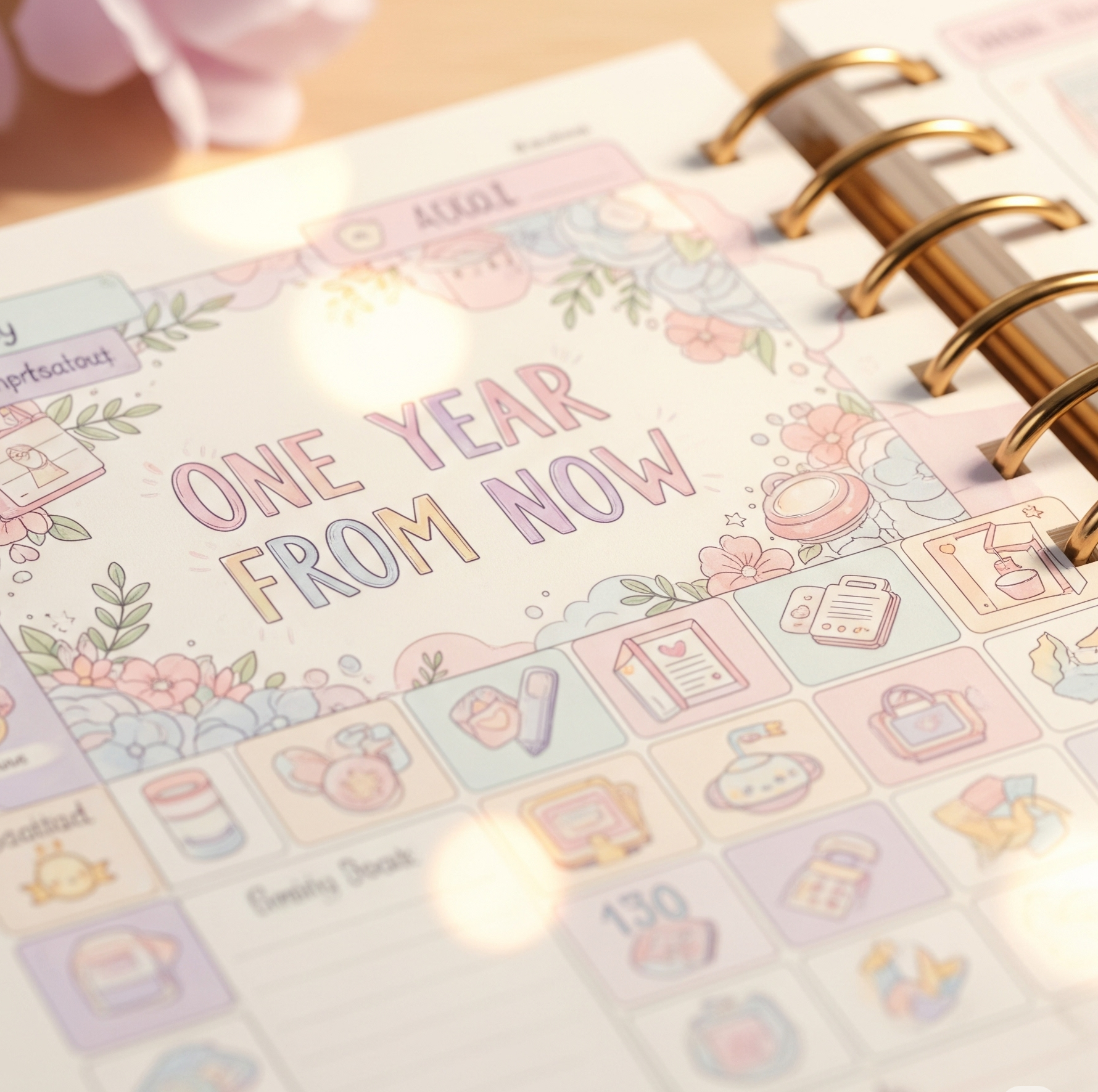 Close-up of a one-year goal planner for women.