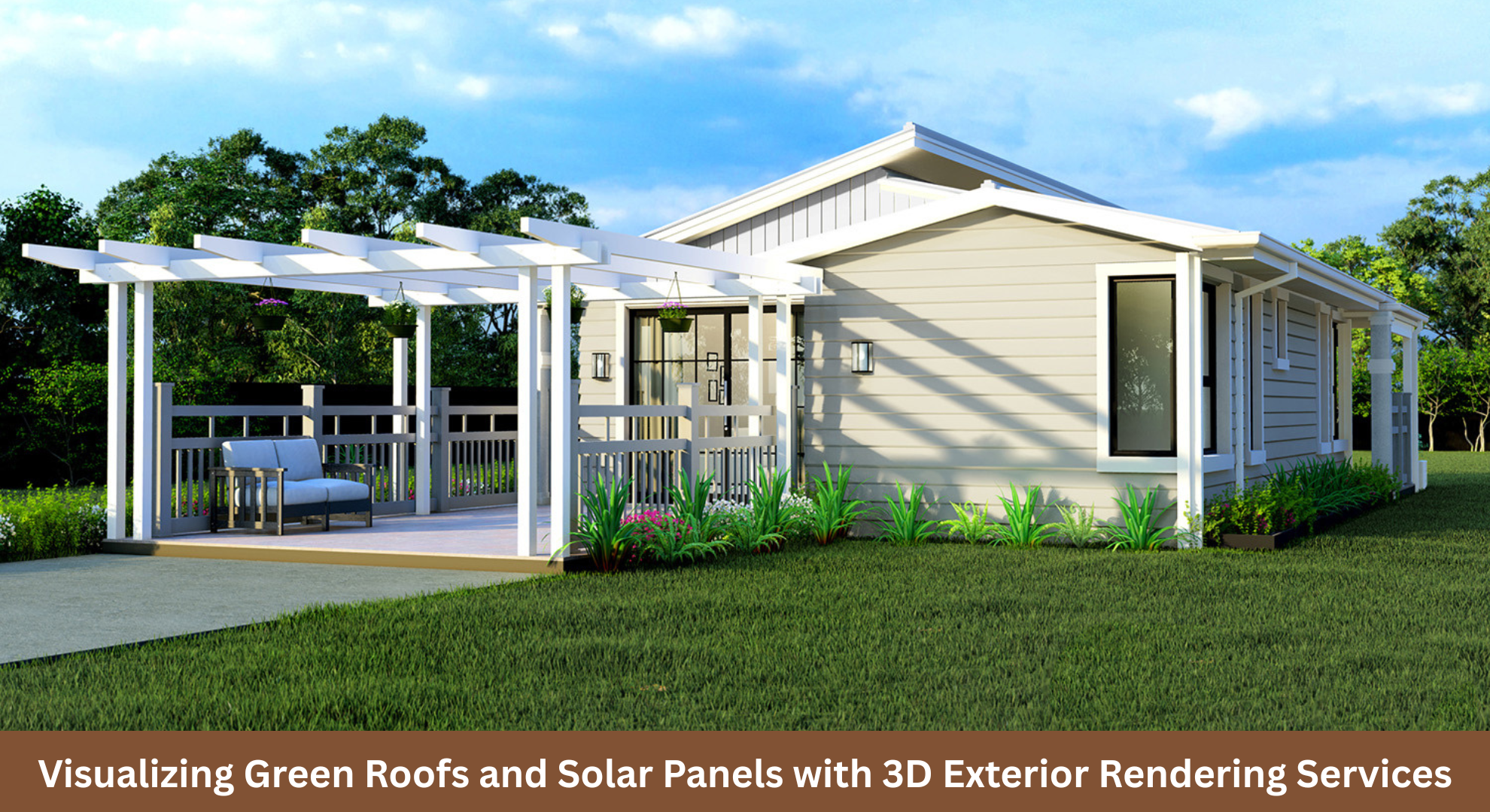 Visualizing Green Roofs and Solar Panels with 3D Exterior Rendering Services