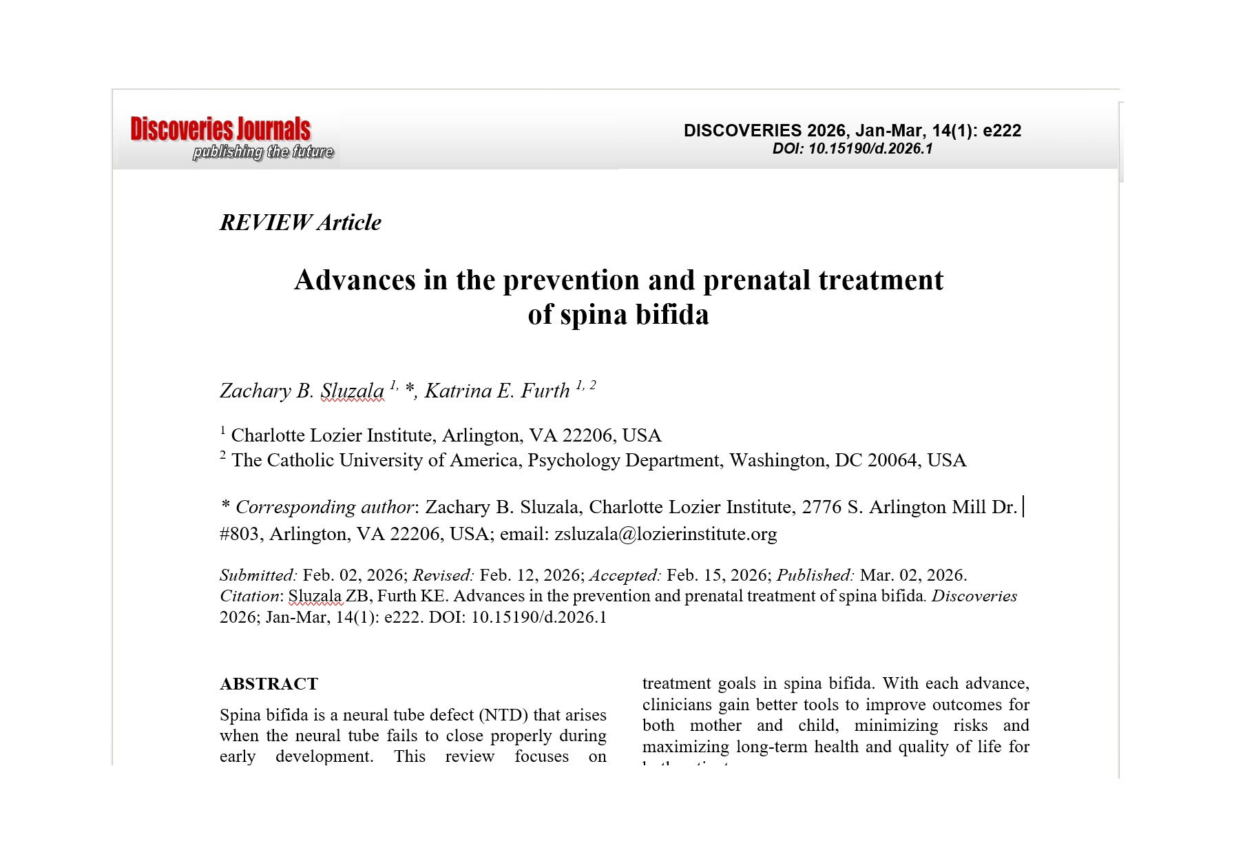 Advances in the prevention and prenatal treatment of spina bifida