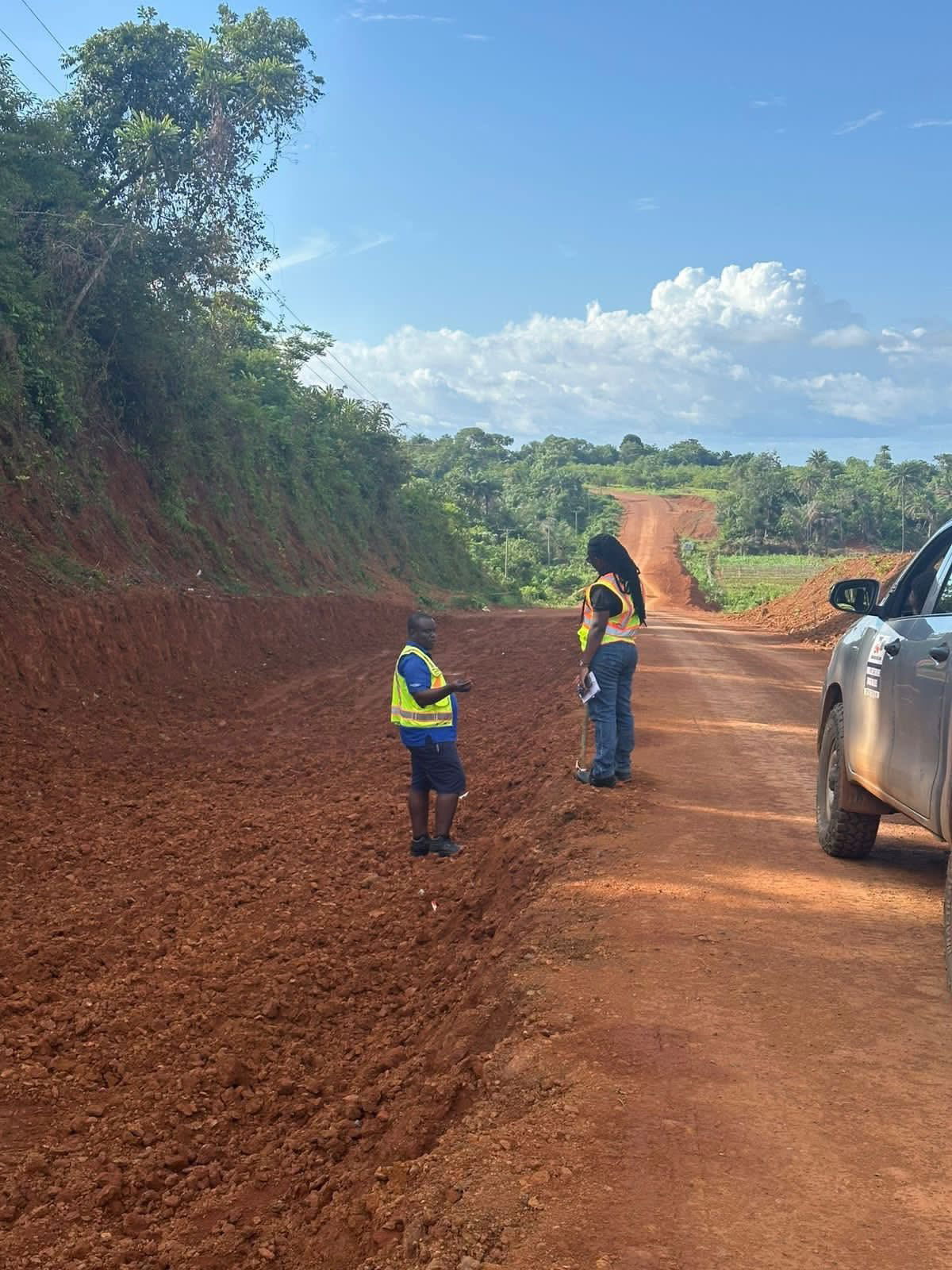 Road Fund Engineers Inspect Progress on Robertsport–Madina Road Project