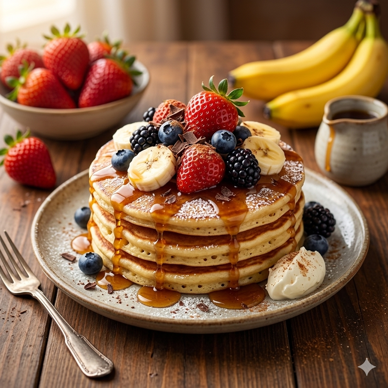 Panquecas com fruta e mel