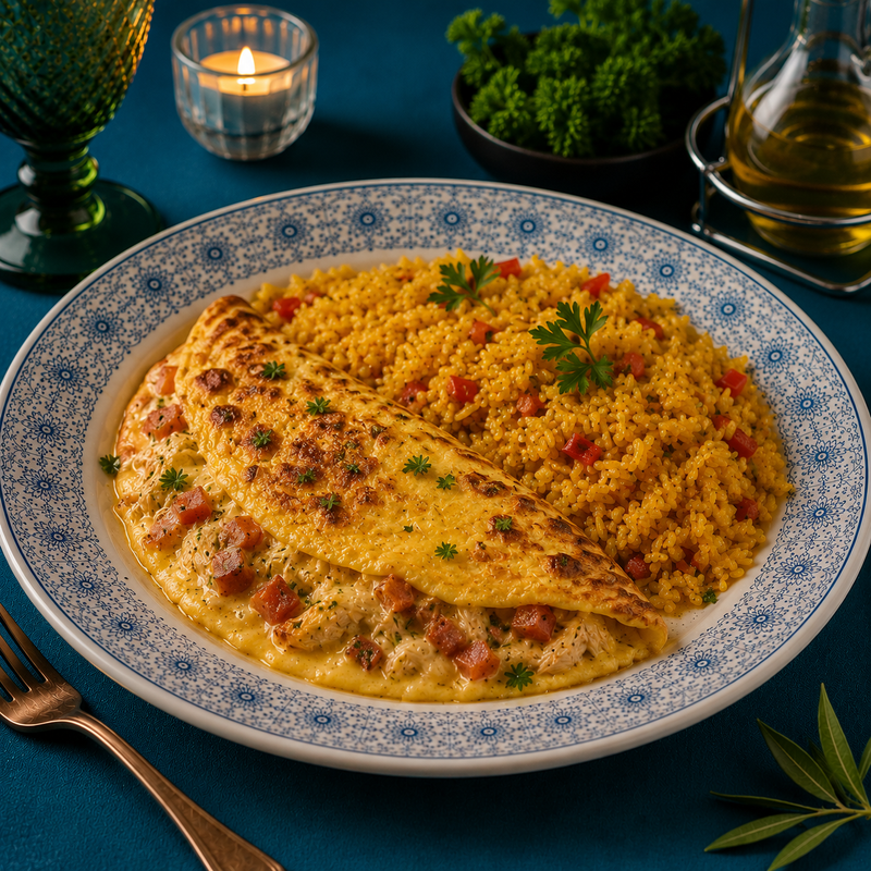 Omelete à Bistrô com Arroz de Açafrão e Pimento