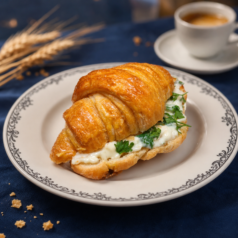 Croissant recheado com frango, requeijão e ervas aromáticas