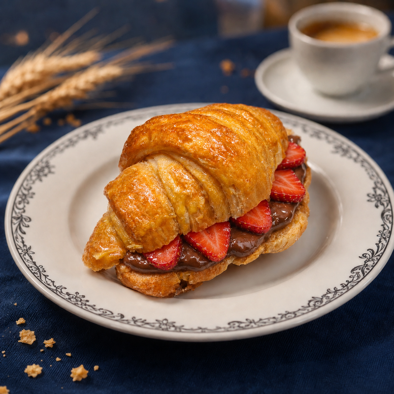 Croissant recheado com Nutella e Morangos Frescos
