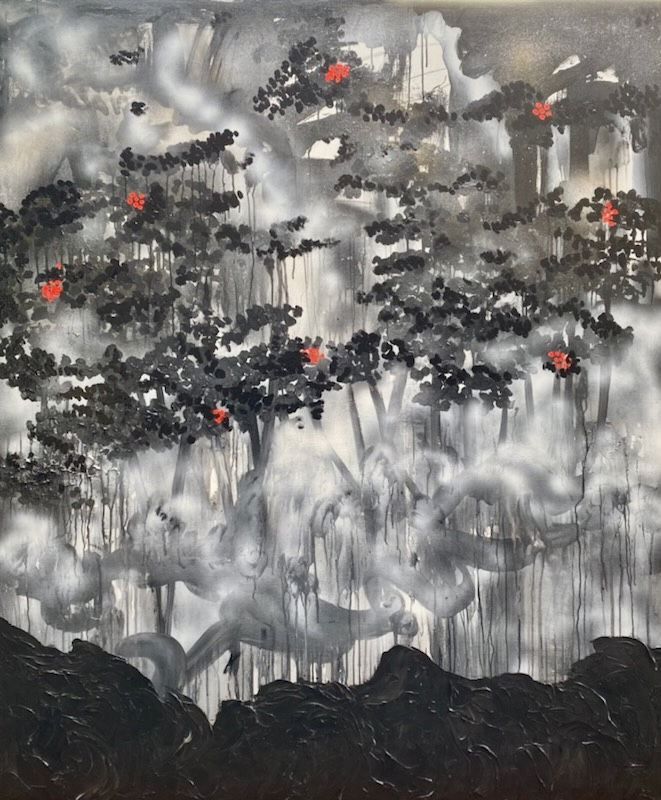 Artist Gloria Fu Keh artwork  "Secret forest" mixed technique 183X152 cm. 2021