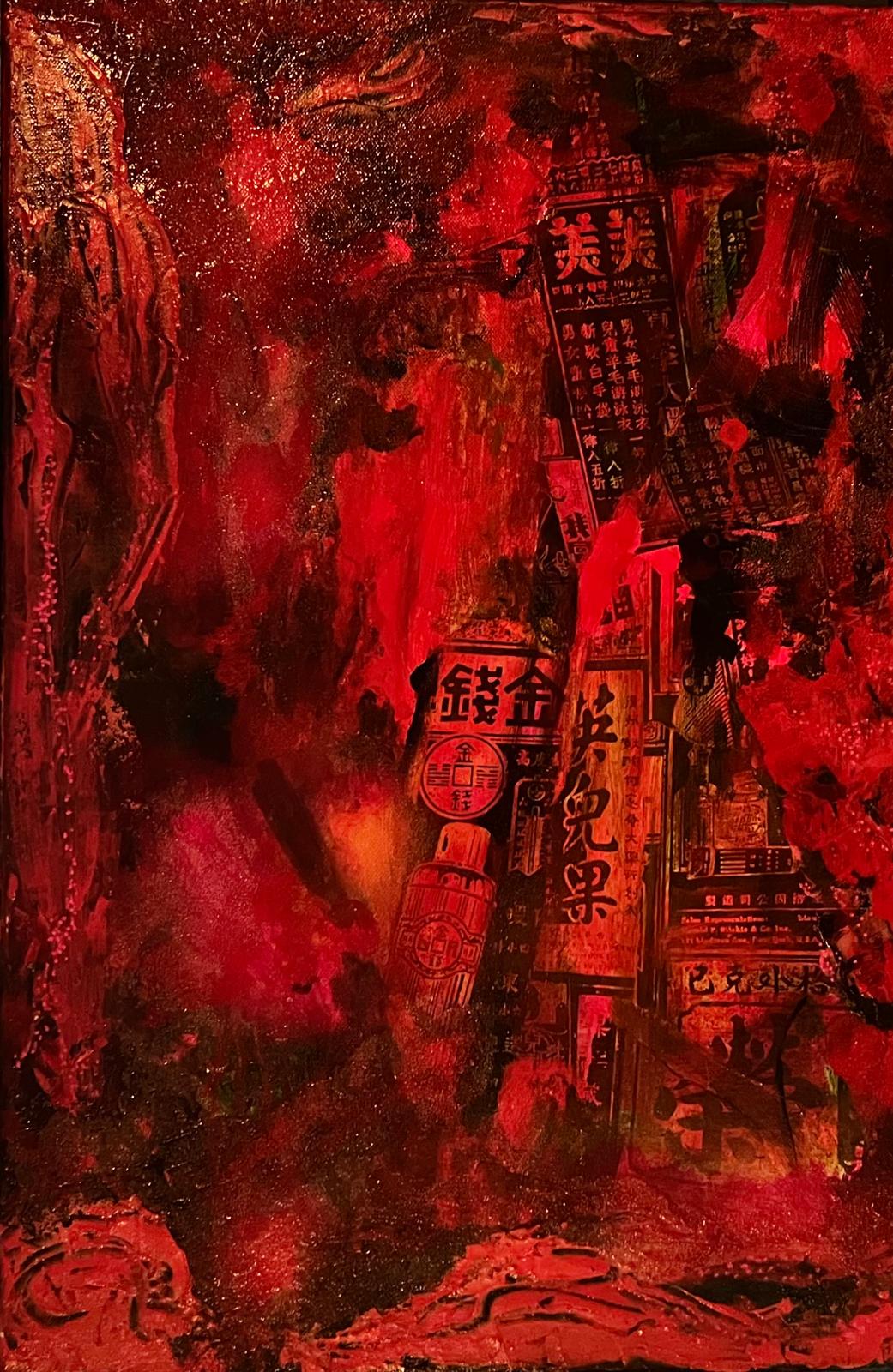 Artist Gloria Fu Keh artwork "Sinseh"  Mixed media on canvas 60X41 cm. 2022