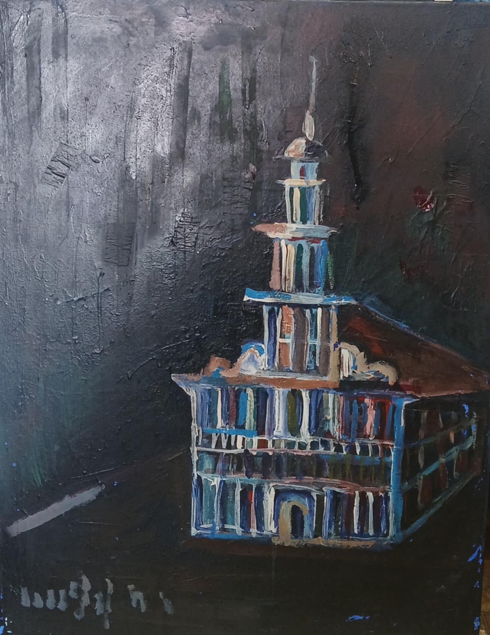 Ugnė Ieva Rima Stasiulaitytė-Dulevičienė arwtork "Kaunas Rathaus in black bacground" 80X60 cm. acrylic on canvas author technique