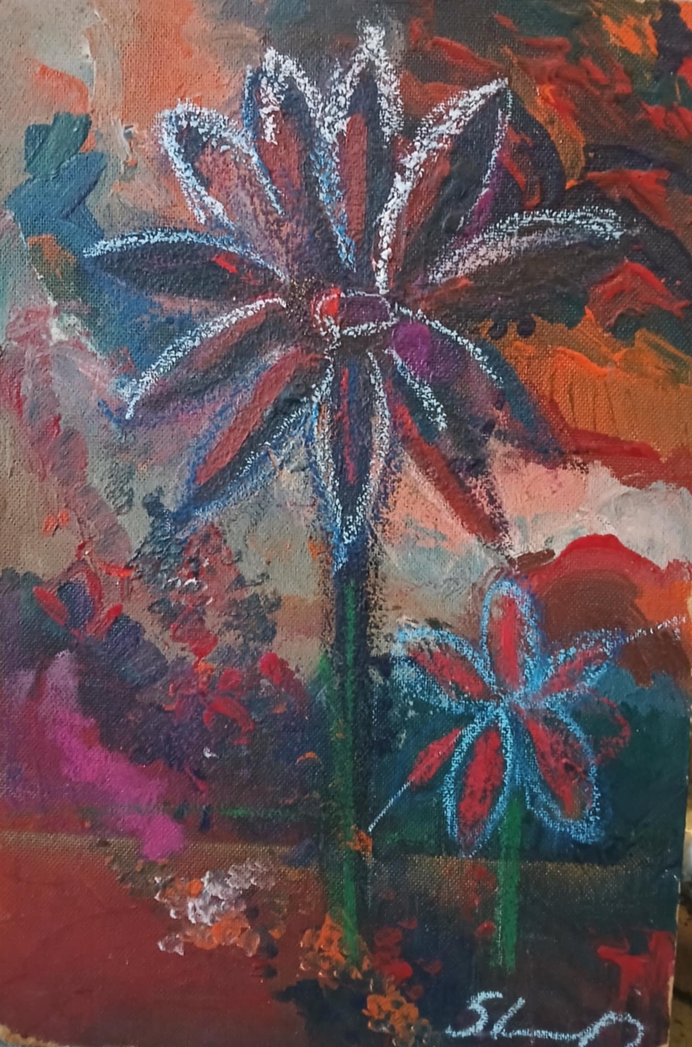 Ugnė Ieva Rima Stasiulaitytė -Dulevičienė arwtork "Flower" 70/50 cm. board, acrylic author technique
