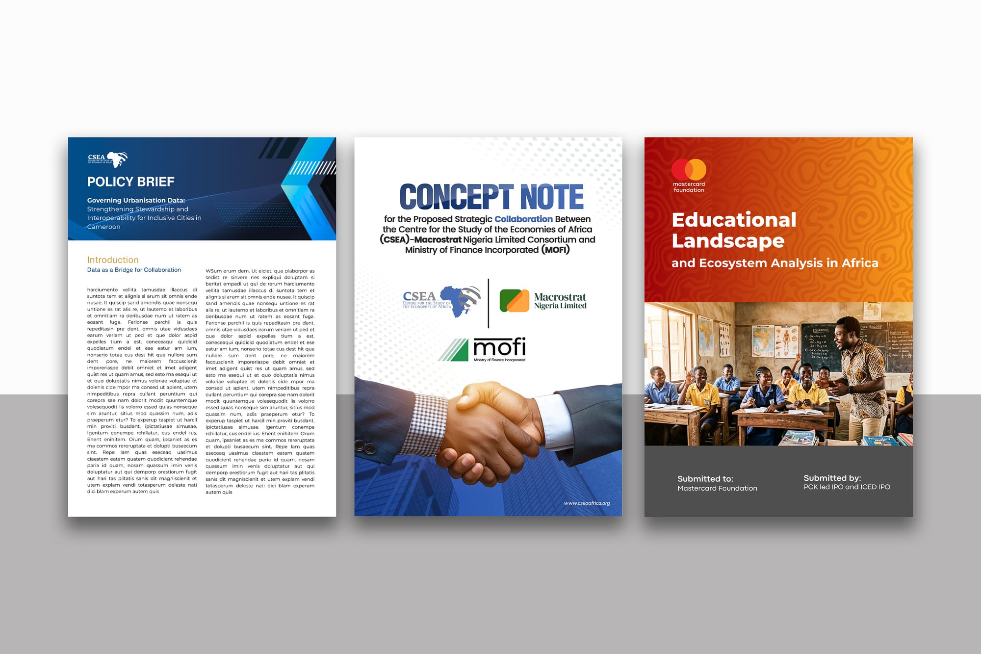 Policy Brief, concept note, report covers