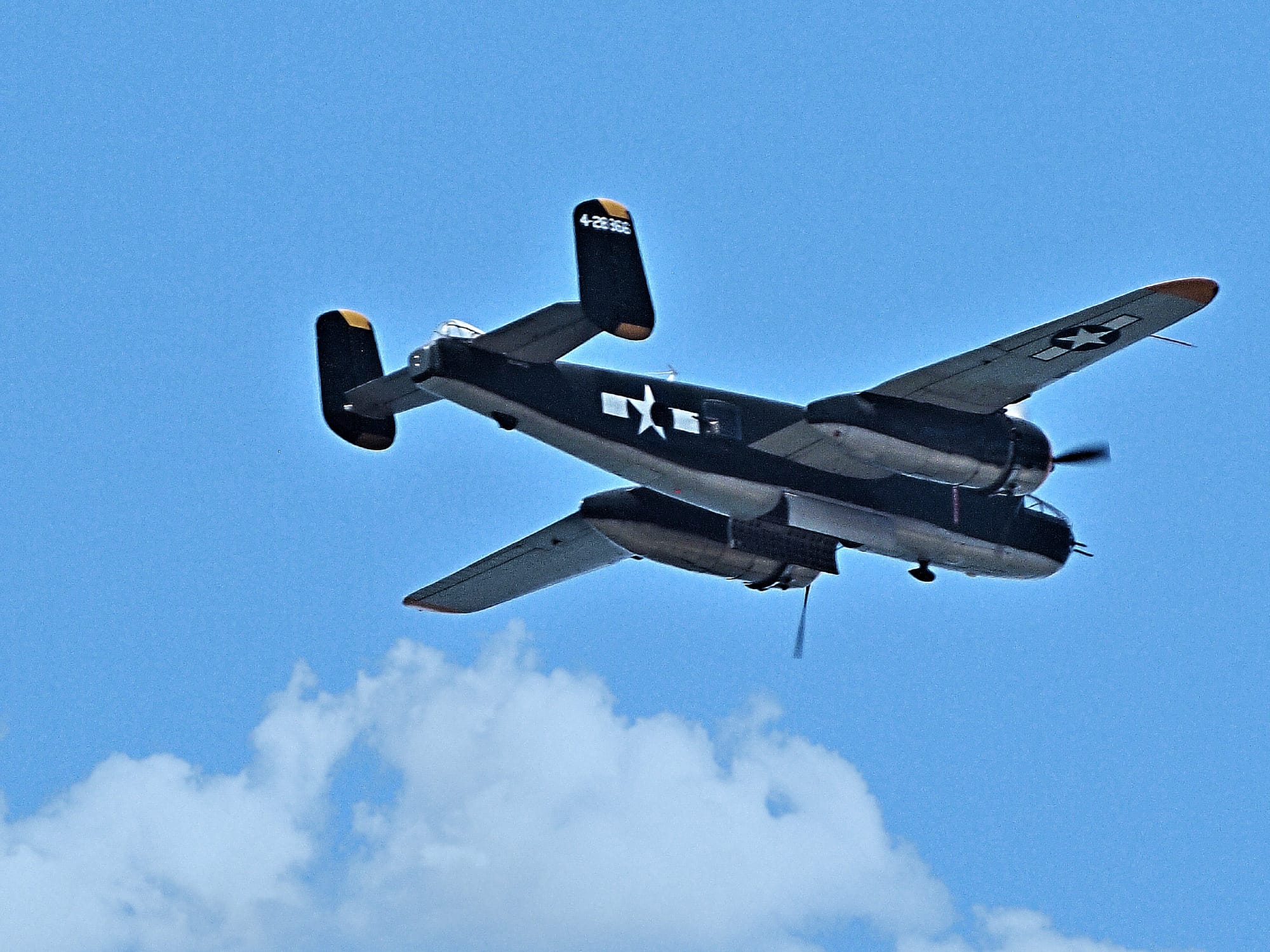 B-25 Mitchell flyover, D-Day reenactment, Conneaut, Ohio, Aug., 2025 [Photo: S Cobaugh]