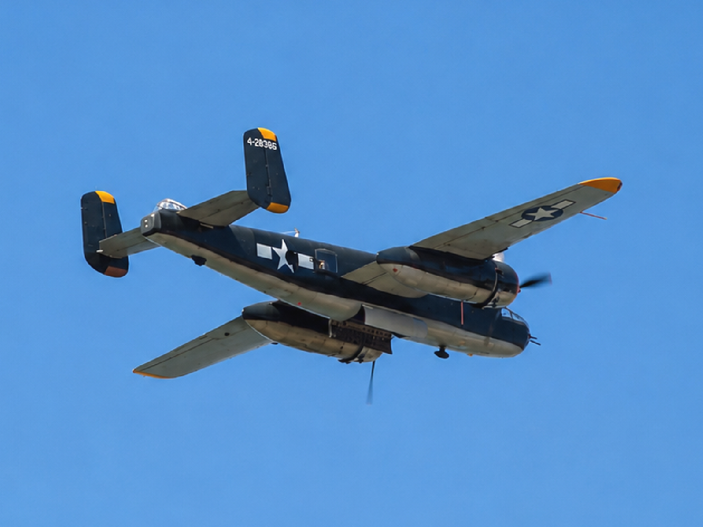 North American B-25 Mitchell flyover, D-Day Ohio WW2 reenactment, Conneaut, OH, August 15, 2025 [Photo: S Cobaugh]