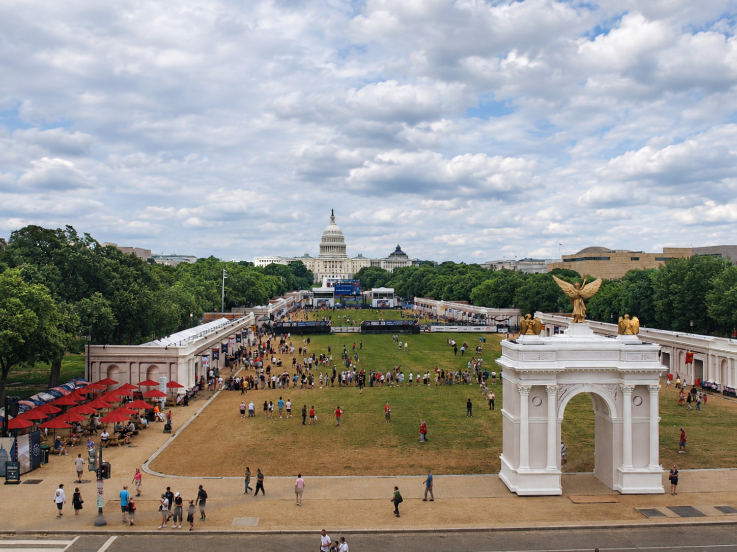 Freedom 250 event: view of part of the fair grounds looking east from atop the Ferris Wheel, The Great American State Fair, National Mall, Washington, DC, July 8, 2026 [Photo: S Cobaugh]